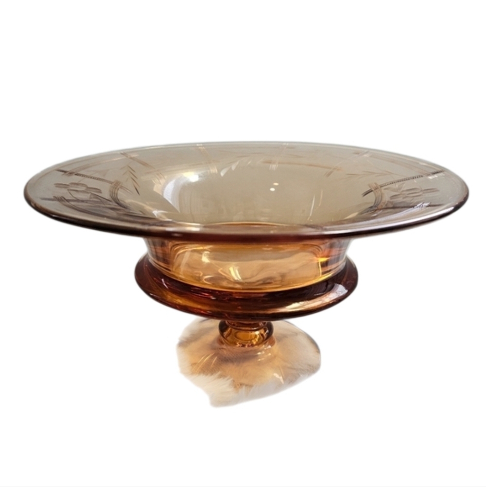 Vintage Amber Depression Glass Etched Flowers/Leaves Footed Candy/Servin…